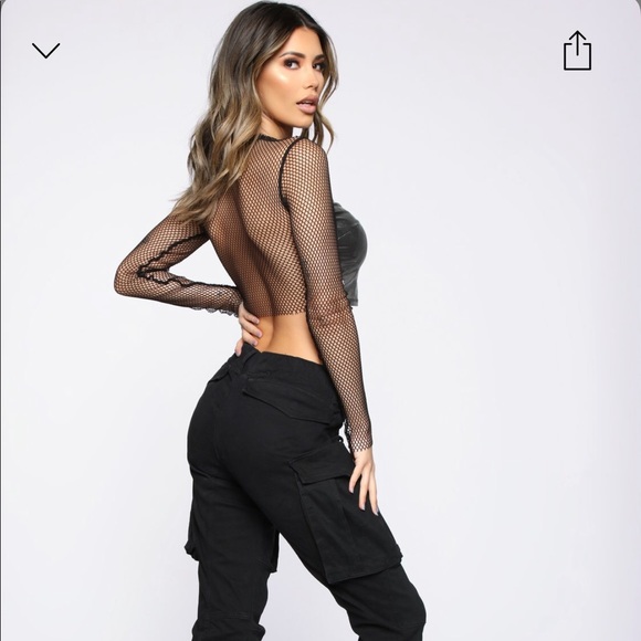 FashionNova Silver Fishnet Crop Top - Picture 2 of 3